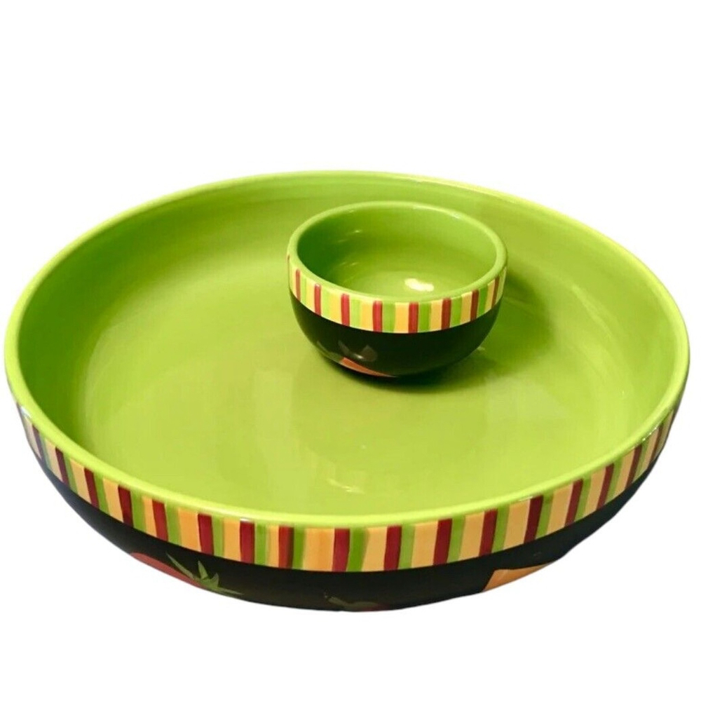 Crate & Barrel PIMENTA-CALIENTE Chip Salad Serving Bowl and Dip Bowl Set